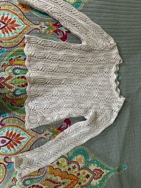 Worthington Cream Open-Knit Scallop Hem Sweater